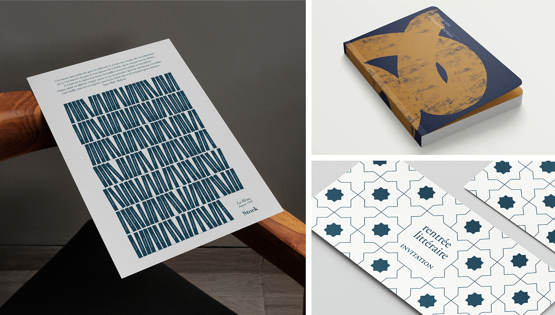 STOCK — Édition, Affiche hommage à Jean-Marc Roberts, catalogue de la rentrée littéraire, invitation à l’Institut du Monde arabe — Éditions Stock - Paris